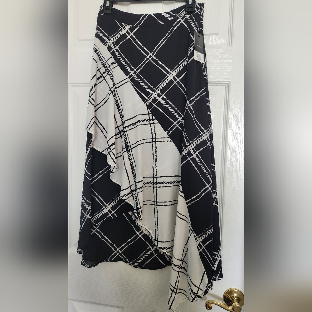 Nine West Black and White Asymmetrical Midi Skirt